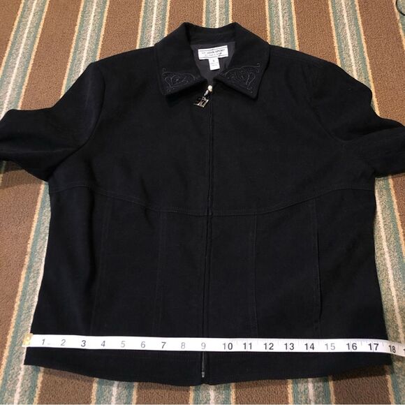 St. John Sport Black Faux Suede Zip Jacket Small Boho Western VTG Y2K Cowgirl - Picture 12 of 16